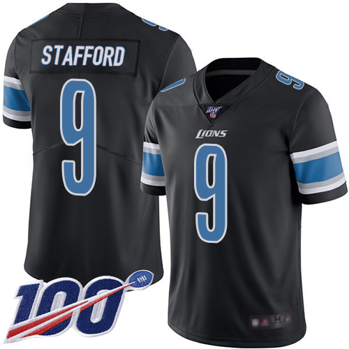 Detroit Lions Limited Black Men Matthew Stafford Jersey NFL Football #9 100th Season Rush Vapor Untouchable
